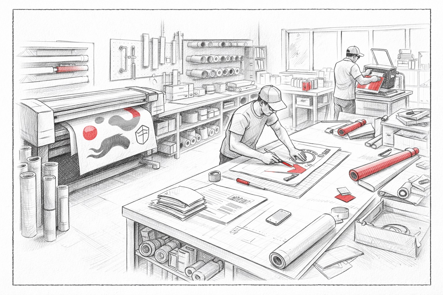 Ilustrativní nákres reklamního studia a výroby